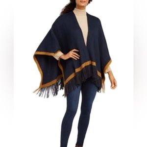 Vince Camuto Soft Acrylic Shawl Poncho Cardigan Open Front, Navy with st…